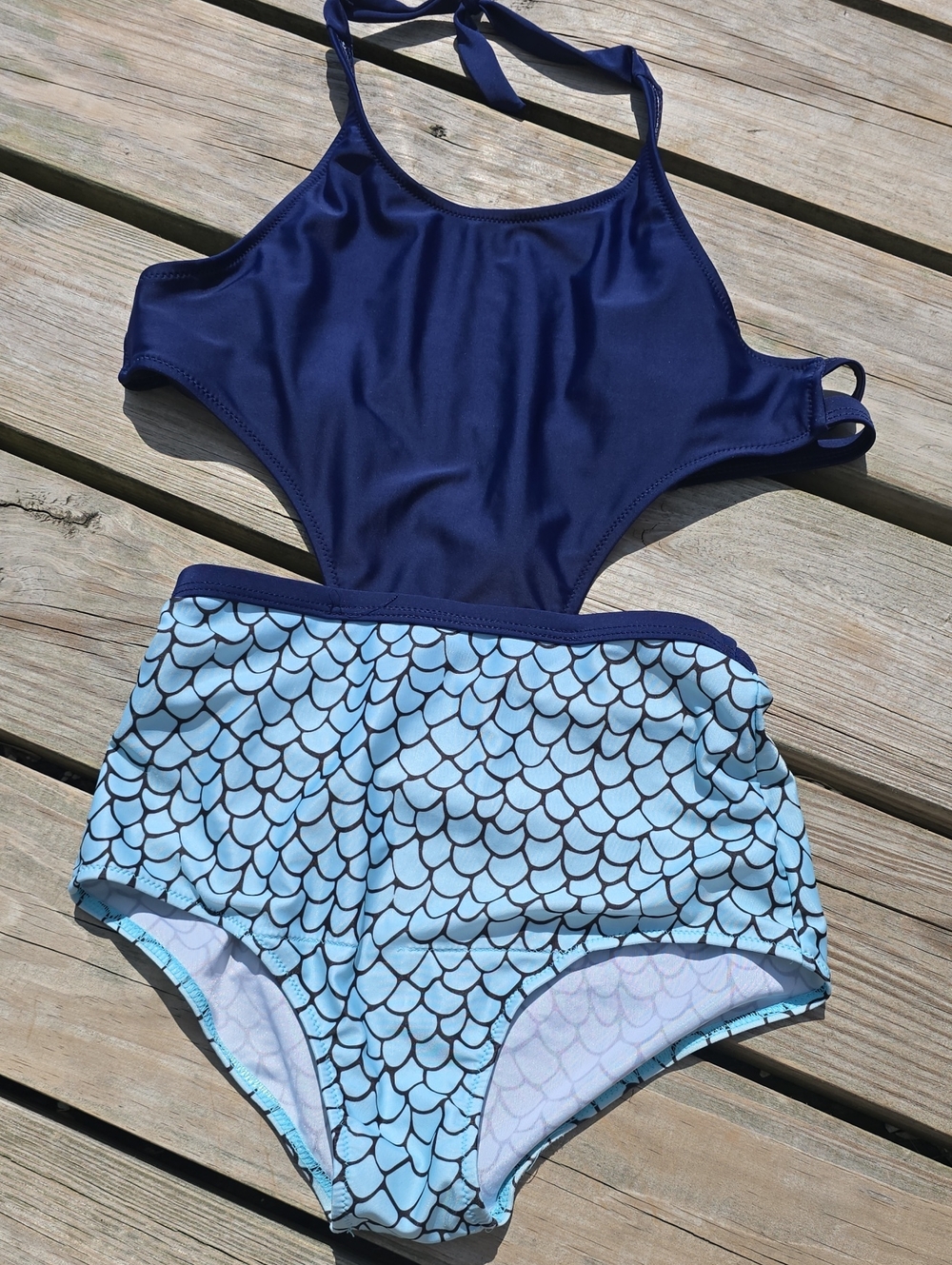 Navy and Light Blue Mermaid 1-Piece Swimsuit